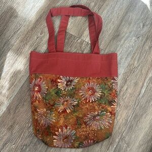 Floral Red and Brown Tote Bag